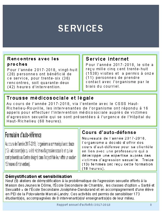 SERVICES Ren contres a vec les pro ches Pour l’année 2017 -2018, vingt-huit (28)