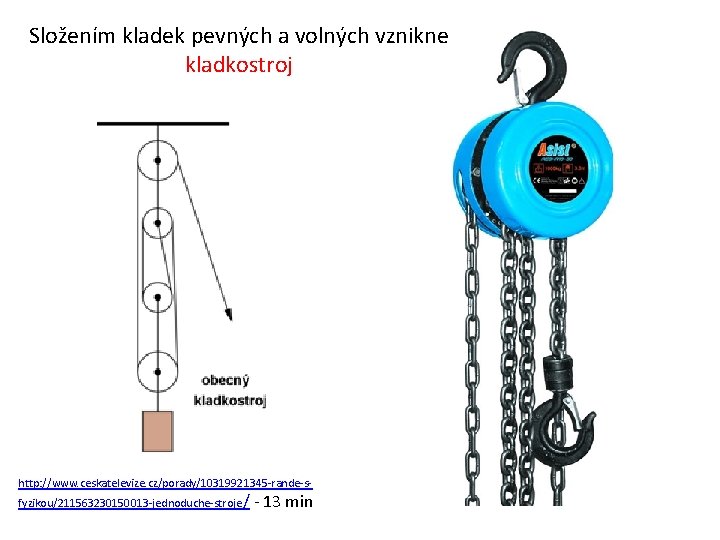 Složením kladek pevných a volných vznikne kladkostroj http: //www. ceskatelevize. cz/porady/10319921345 -rande-sfyzikou/211563230150013 -jednoduche-stroje /