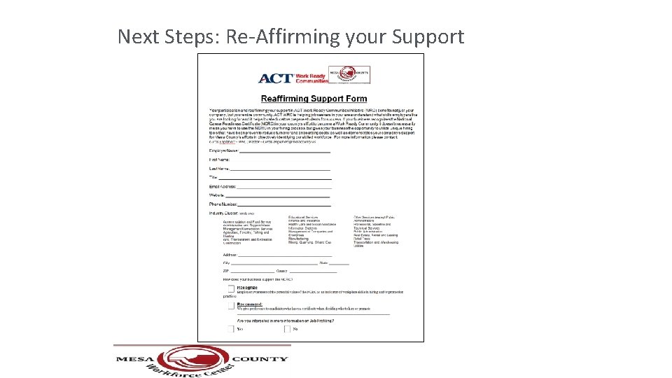 Next Steps: Re-Affirming your Support 