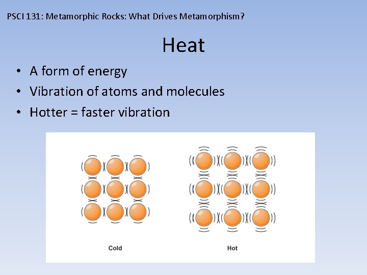 PSCI 131: Metamorphic Rocks: What Drives Metamorphism? Heat • A form of energy •