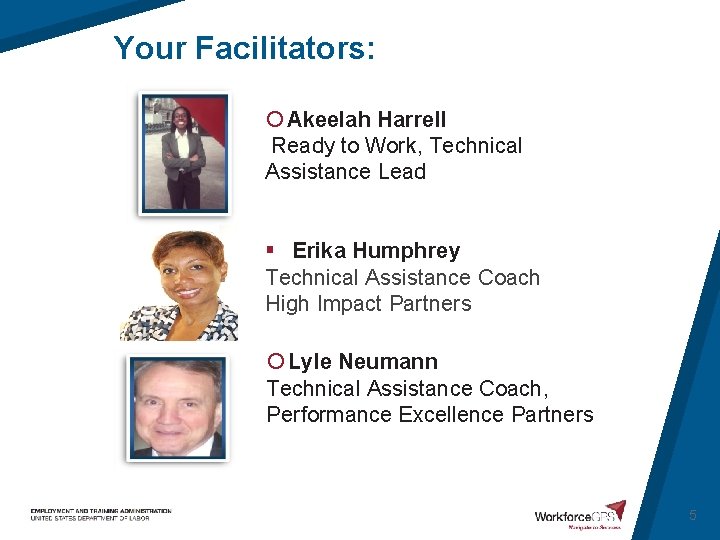Your Facilitators: ¡ Akeelah Harrell Ready to Work, Technical Assistance Lead § Erika Humphrey