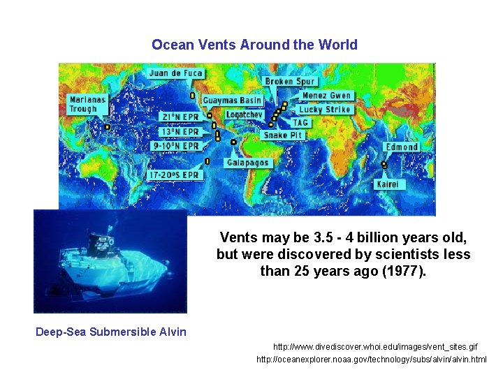 Ocean Vents Around the World Vents may be 3. 5 - 4 billion years