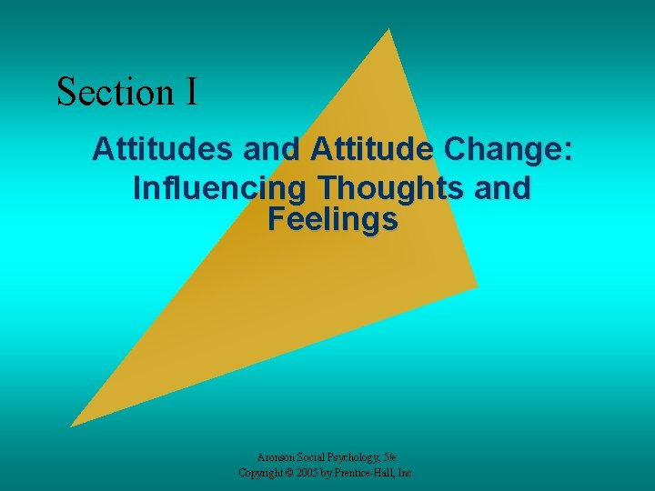 Section I Attitudes and Attitude Change: Influencing Thoughts and Feelings Aronson Social Psychology, 5/e
