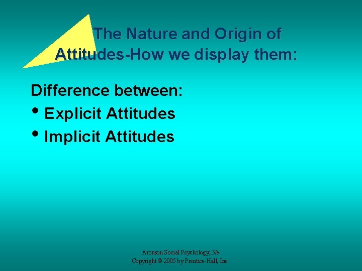 The Nature and Origin of Attitudes-How we display them: Difference between: • Explicit Attitudes