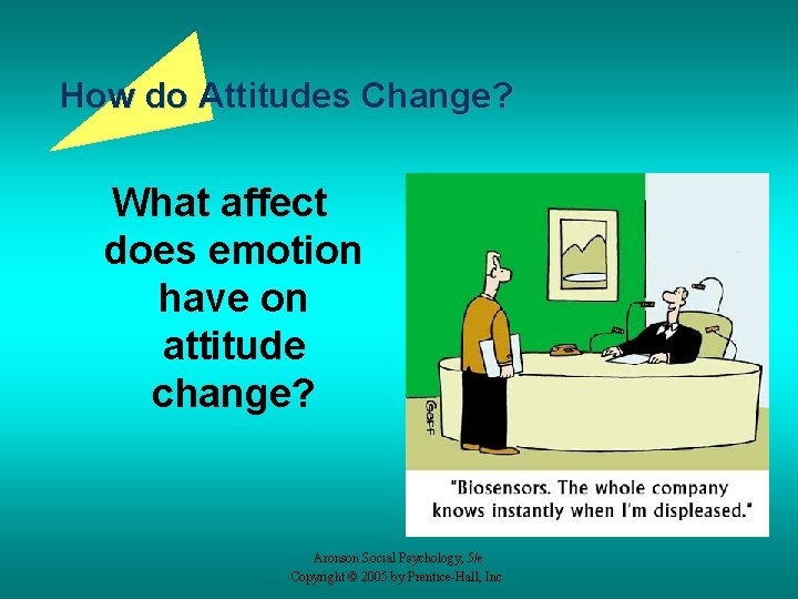 How do Attitudes Change? What affect does emotion have on attitude change? Aronson Social