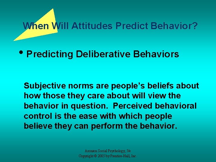 When Will Attitudes Predict Behavior? • Predicting Deliberative Behaviors Subjective norms are people’s beliefs