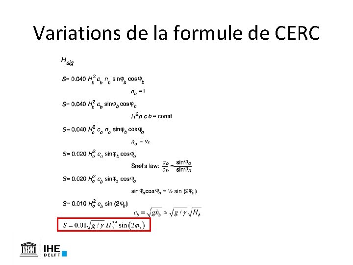 Variations de la formule de CERC Variations de la formule de CERC