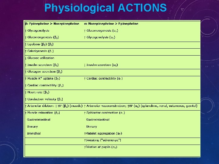 Physiological ACTIONS 