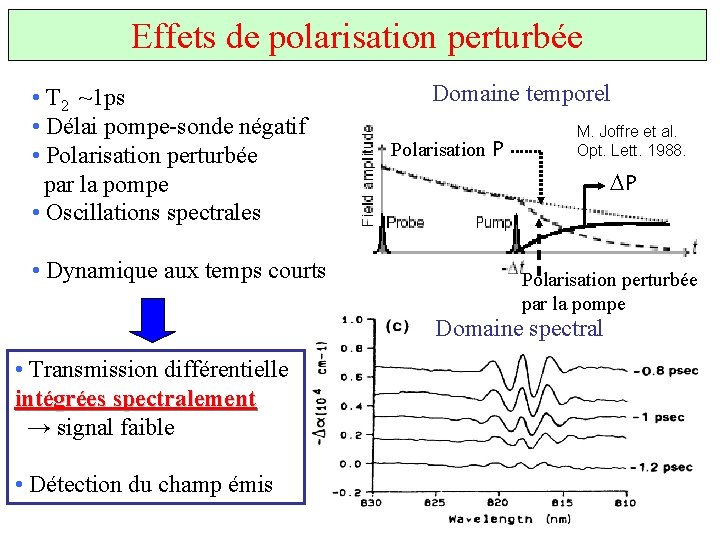 Effets de polarisation perturbée • T 2 ~1 ps • Délai pompe-sonde négatif •