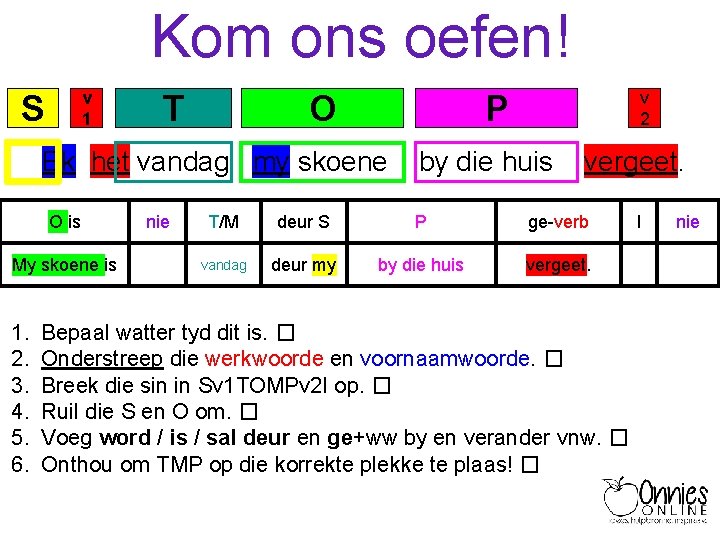 Kom ons oefen! v 1 S T O P Ek het vandag my skoene Kom ons oefen! v 1 S T O P Ek het vandag my skoene