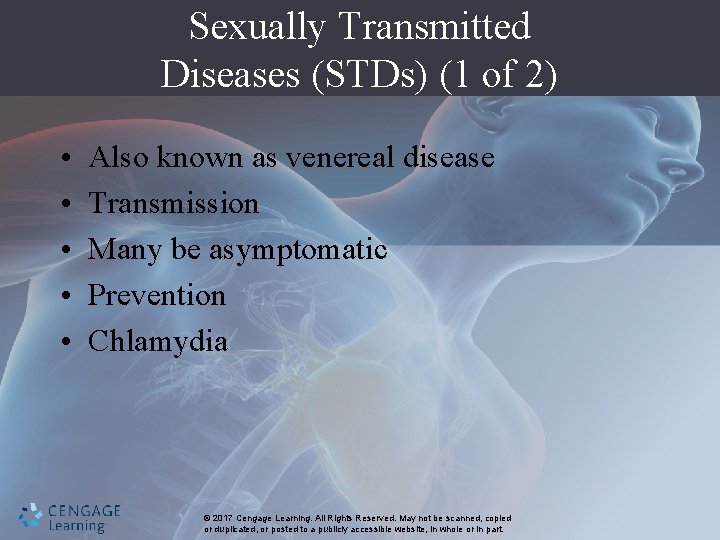 Sexually Transmitted Diseases (STDs) (1 of 2) • • • Also known as venereal