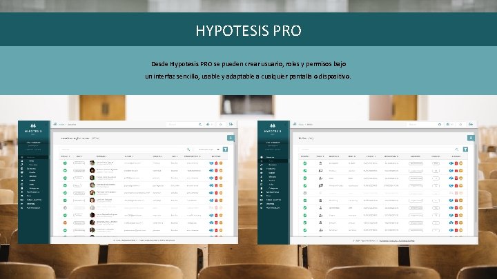 HYPOTESIS PRO Desde Hypotesis PRO se pueden crear usuario, roles y permisos bajo un