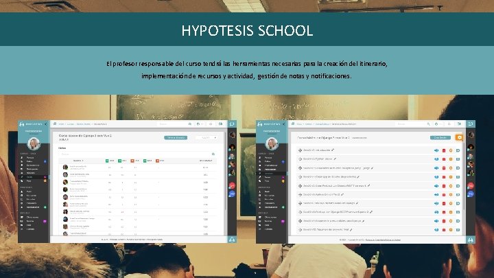 HYPOTESIS SCHOOL El profesor responsable del curso tendrá las herramientas necesarias para la creación