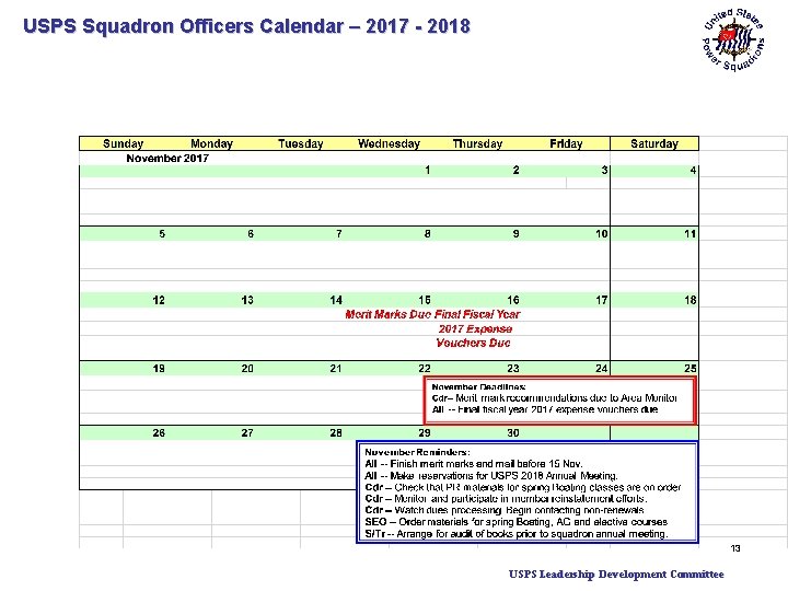 USPS Squadron Officers Calendar – 2017 - 2018 13 USPS Leadership Development Committee 