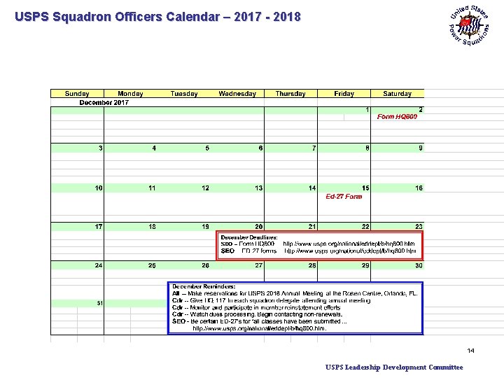 USPS Squadron Officers Calendar – 2017 - 2018 14 USPS Leadership Development Committee 