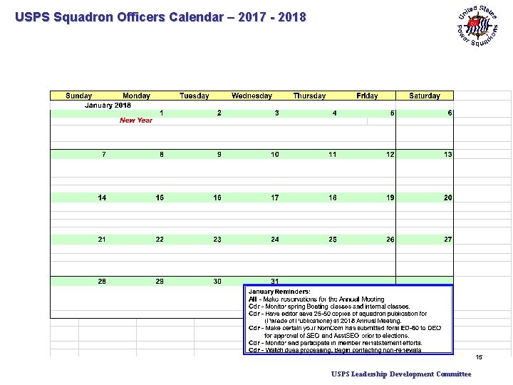 USPS Squadron Officers Calendar – 2017 - 2018 15 USPS Leadership Development Committee 