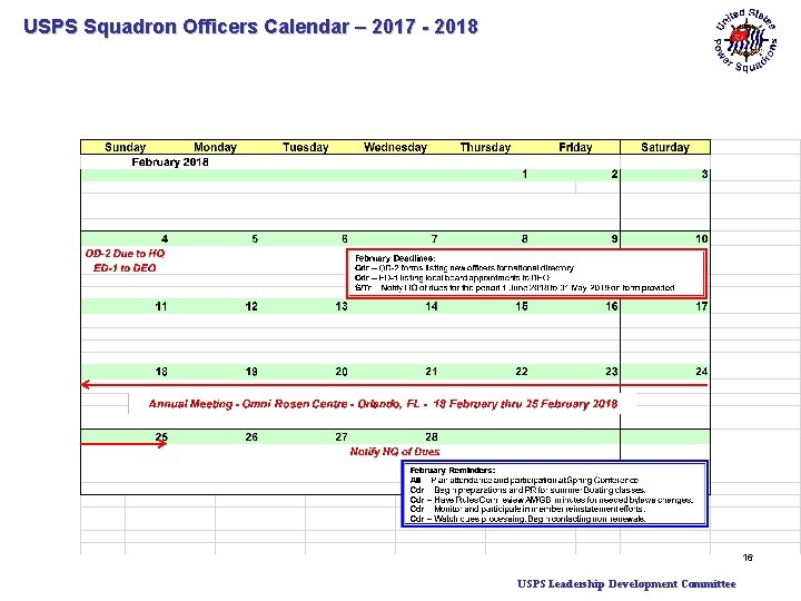 USPS Squadron Officers Calendar – 2017 - 2018 16 USPS Leadership Development Committee 