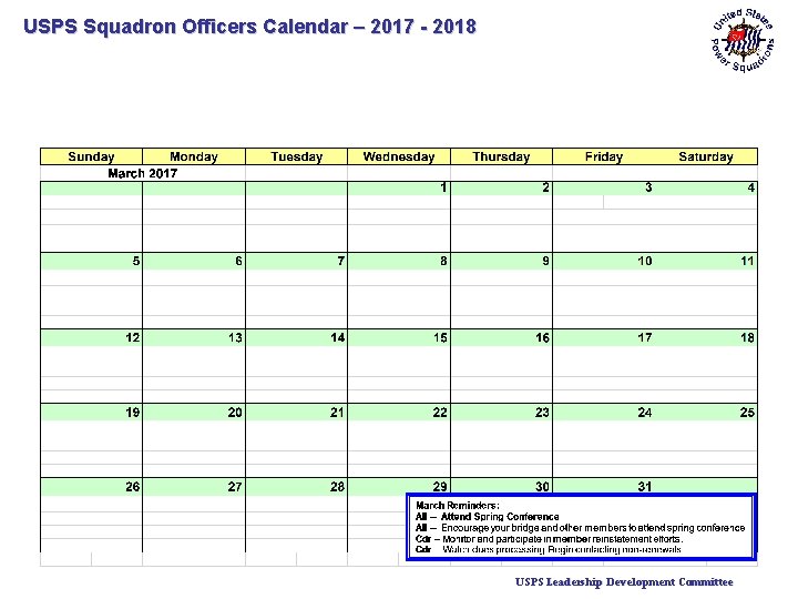 USPS Squadron Officers Calendar – 2017 - 2018 5 USPS Leadership Development Committee 