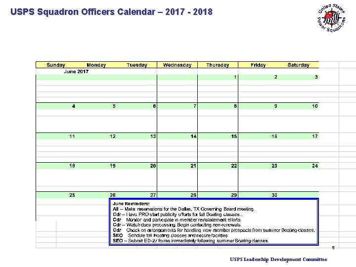 USPS Squadron Officers Calendar – 2017 - 2018 8 USPS Leadership Development Committee 