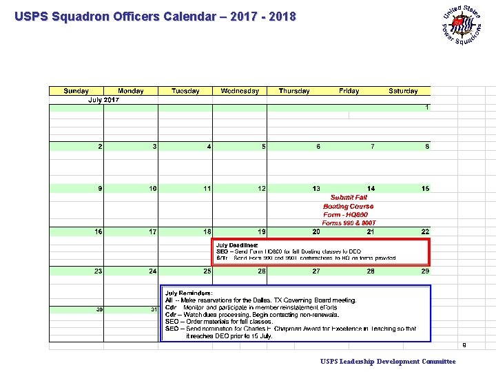 USPS Squadron Officers Calendar – 2017 - 2018 9 USPS Leadership Development Committee 