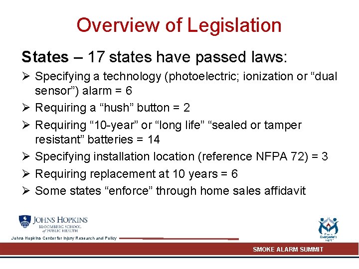 Overview of Legislation States – 17 states have passed laws: Ø Specifying a technology