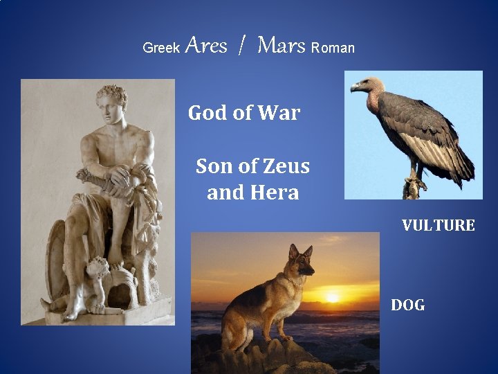 Greek Ares / Mars Roman God of War Son of Zeus and Hera VULTURE