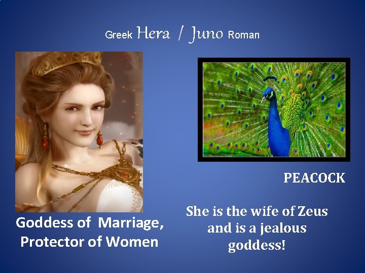 Greek Hera / Juno Roman PEACOCK Goddess of Marriage, Protector of Women She is