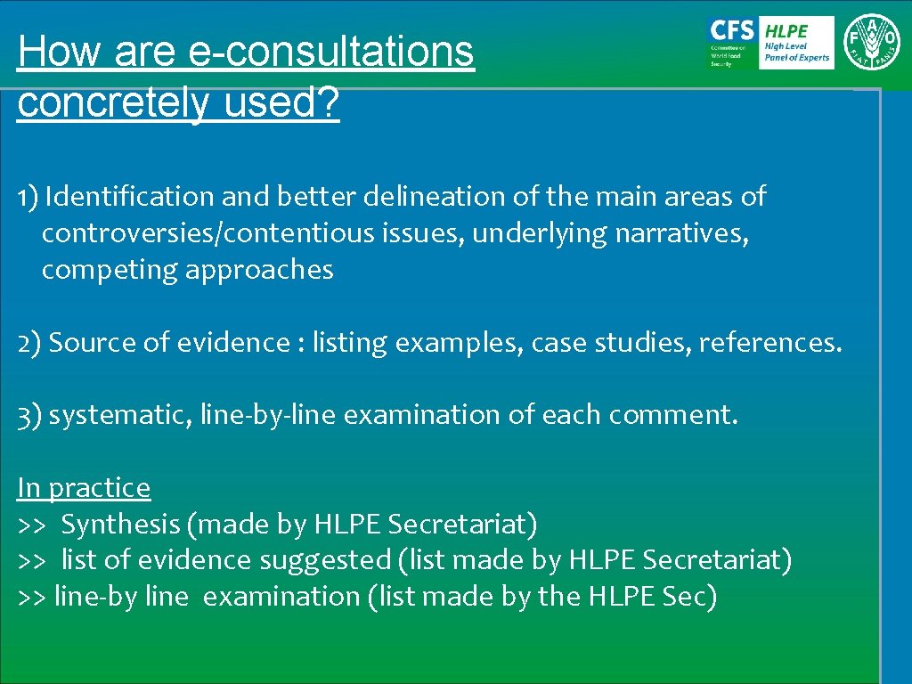 How are e-consultations concretely used? 1) Identification and better delineation of the main areas