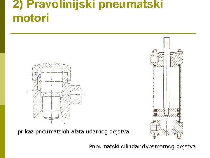 2) Pravolinijski pneumatski motori prikaz pneumatskih alata udarnog dejstva Pneumatski cilindar dvosmernog dejstva 