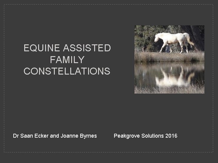 EQUINE ASSISTED FAMILY CONSTELLATIONS Dr Saan Ecker and Joanne Byrnes Peakgrove Solutions 2016 