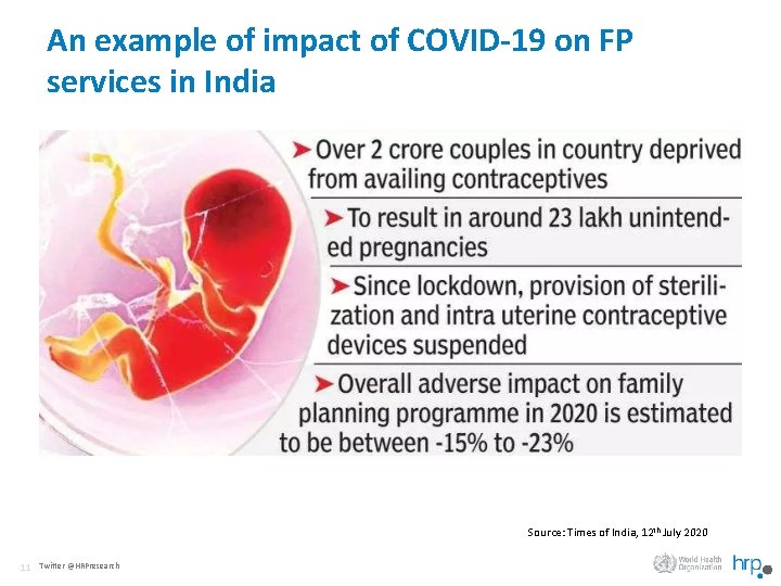 An example of impact of COVID-19 on FP services in India Source: Times of