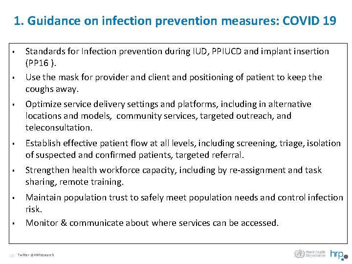 1. Guidance on infection prevention measures: COVID 19 § § § § 18 Standards