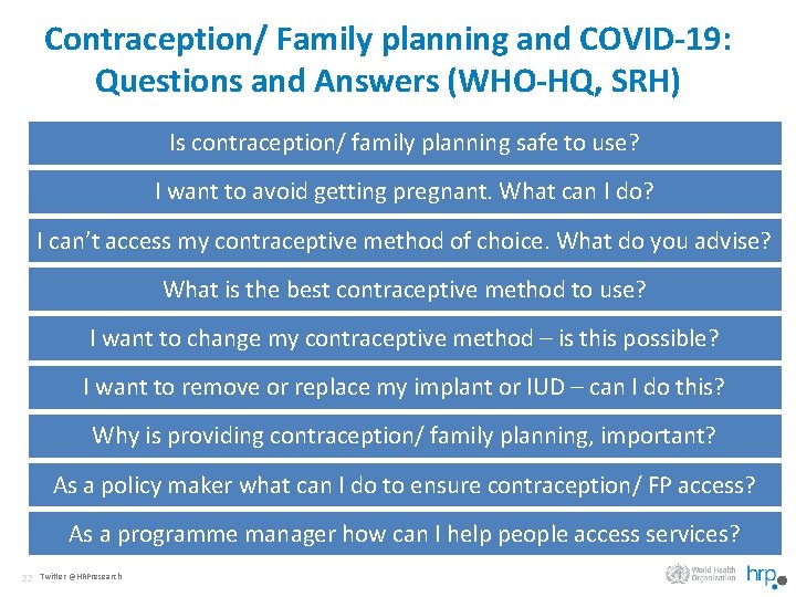 Contraception/ Family planning and COVID-19: Questions and Answers (WHO-HQ, SRH) Is contraception/ family planning