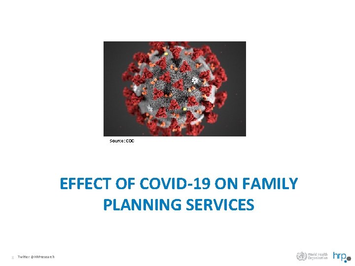 Source: CDC EFFECT OF COVID-19 ON FAMILY PLANNING SERVICES 8 Twitter @HRPresearch 