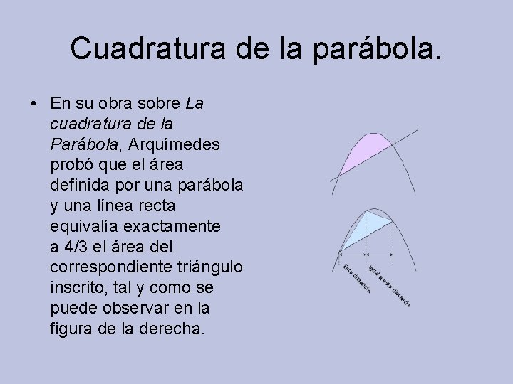 Cuadratura de la parábola. • En su obra sobre La cuadratura de la Parábola,