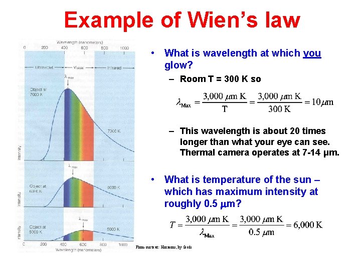 Example of Wien’s law • What is wavelength at which you glow? – Room