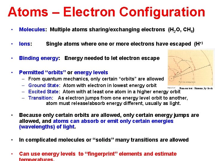 Atoms – Electron Configuration • Molecules: Multiple atoms sharing/exchanging electrons (H 2 O, CH