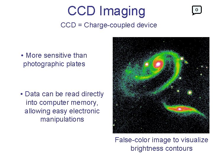 CCD Imaging 0 CCD = Charge-coupled device • More sensitive than photographic plates •