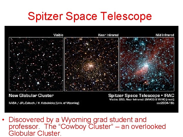 Spitzer Space Telescope • Discovered by a Wyoming grad student and professor. The “Cowboy