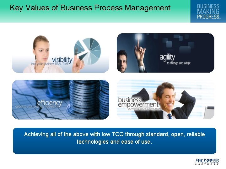 Key Values of Business Process Management Achieving all of the above with low TCO