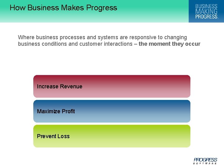 How Business Makes Progress Where business processes and systems are responsive to changing business