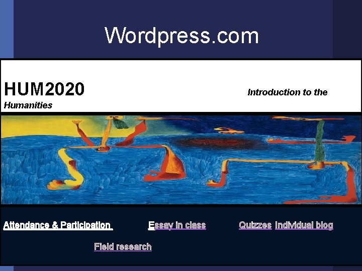 Wordpress. com HUM 2020 Introduction to the Humanities Attendance & Participation Essay in class