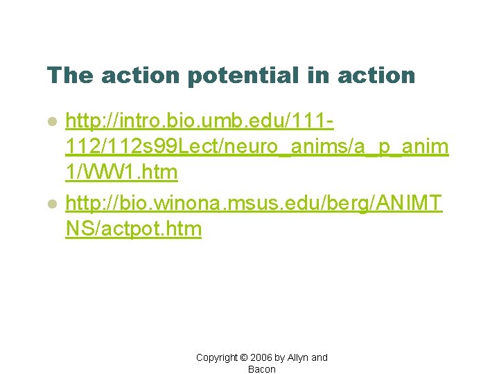 The action potential in action l l http: //intro. bio. umb. edu/111112/112 s 99 The action potential in action l l http: //intro. bio. umb. edu/111112/112 s 99