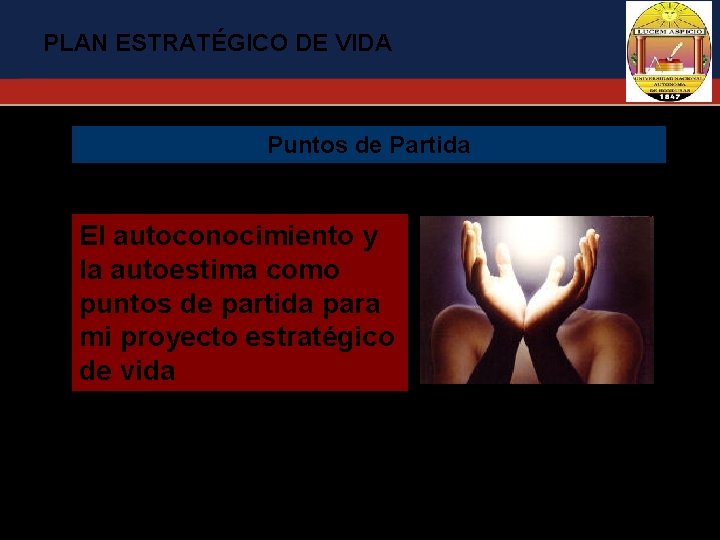 PLAN ESTRATÉGICO DE VIDA Puntos de Partida El autoconocimiento y la autoestima como puntos