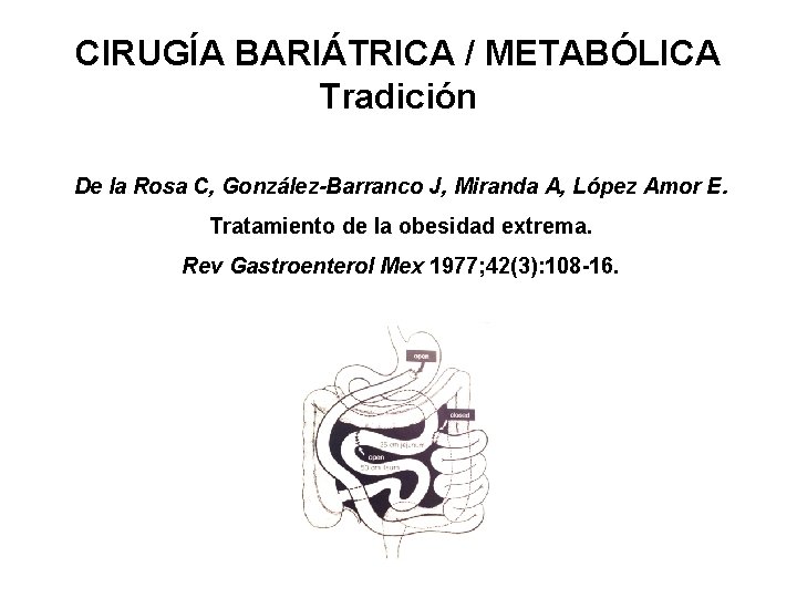 CIRUGÍA BARIÁTRICA / METABÓLICA Tradición De la Rosa C, González-Barranco J, Miranda A, López