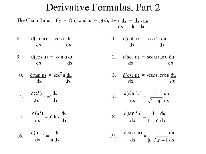 Derivative Formulas, Part 2 