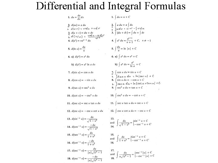 Differential and Integral Formulas 