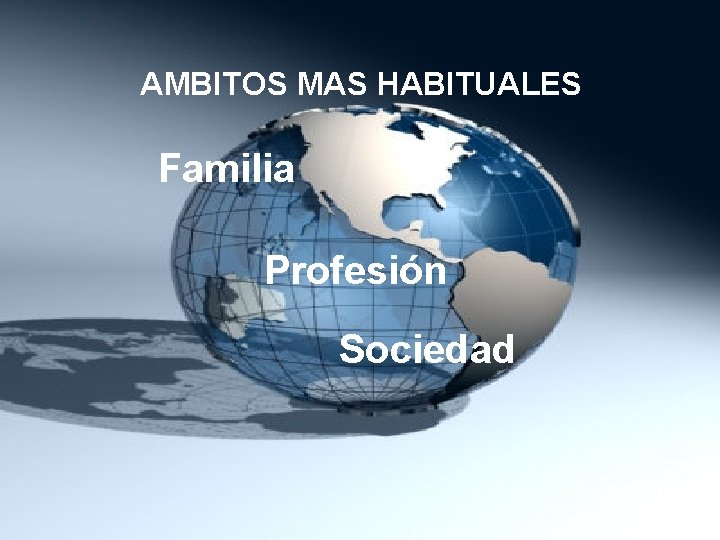 AMBITOS MAS HABITUALES Familia Profesión Sociedad 