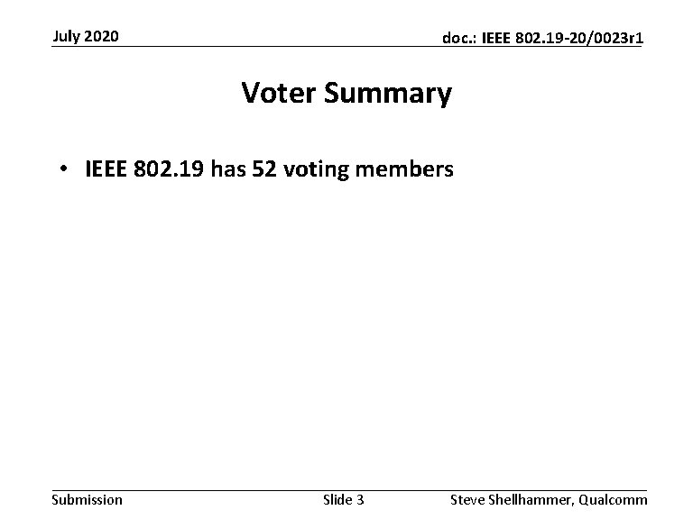 July 2020 doc. : IEEE 802. 19 -20/0023 r 1 Voter Summary • IEEE