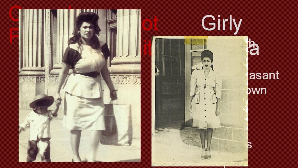 Casual Pachuco Zoot Girly -Pomped Hair with Suit-Hoops Chuca Flower -Blouse either Peasant Top,